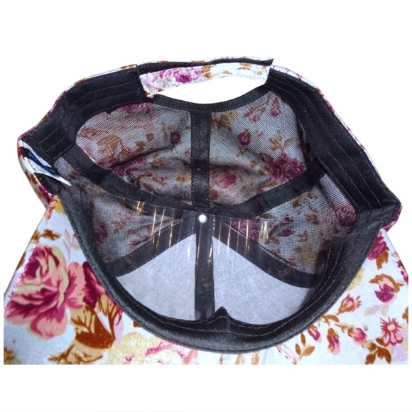 Nordstrom Natasha Satiny Baseball Cap Pink Roses Women Adjustable Back Fastener - Picture 6 of 11